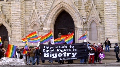 Homosexual Activists Protest in Front of Holy Name Cathedral