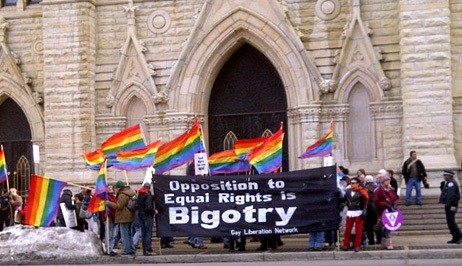 Homosexual Activists Protest in Front of Holy Name Cathedral